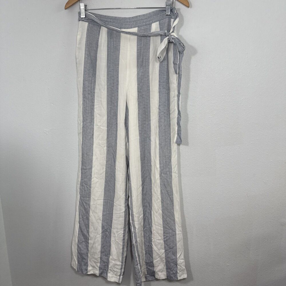 After Market Pants Women M Striped Tie Wide Leg High Rise Trouser